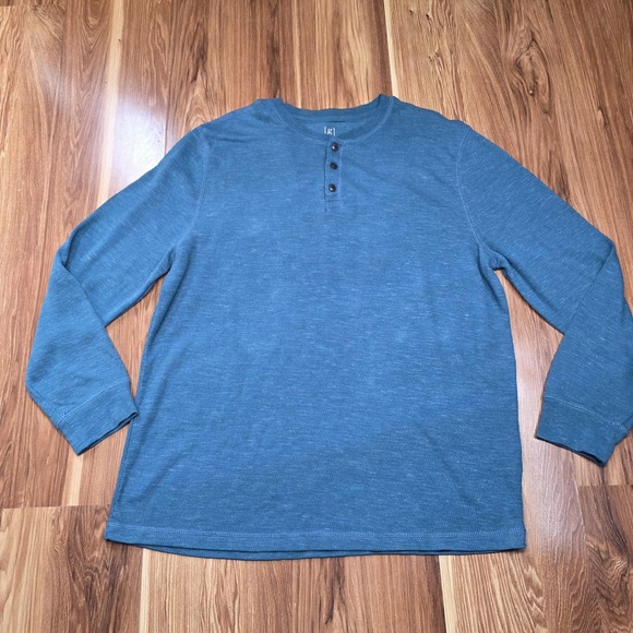 George Thermal Henley Shirt Mens XL Blue Long Sleeve Knit Pullover 3 Button Soft - Picture 1 of 4